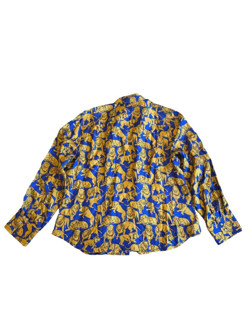 J. Crew Collection Blue Gold Lion Print Silk Shirt Blouse Size 18 Women's NWT - Picture 8 of 14